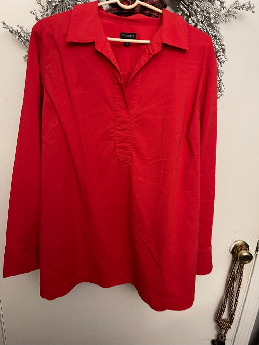 Talbots Bright Red Long-Sleeve Polo Tunic Top